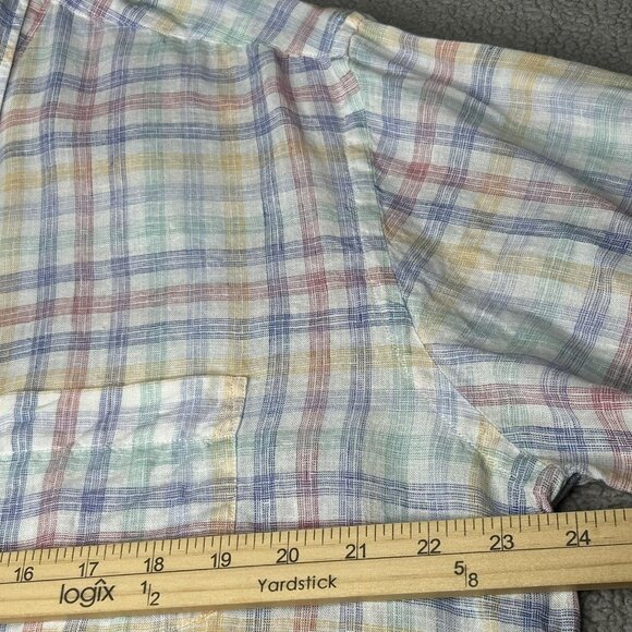 Peter Millar Shirt Mens Large Multi Plaid Linen Button Down Long Sleeve Casual - Picture 10 of 15